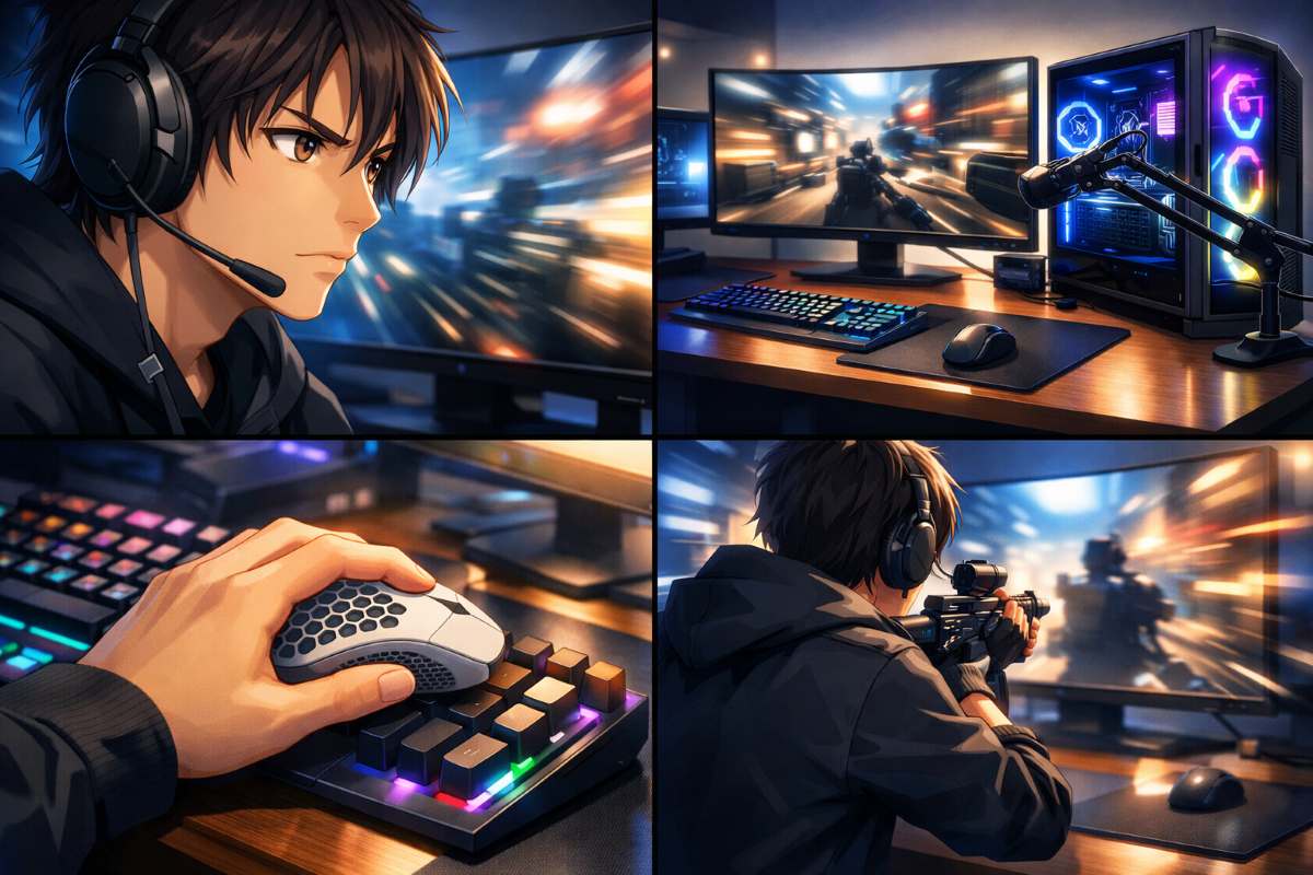 480Hzモニターと超軽量マウスでゲームに集中するプロストリーマーのイメージ