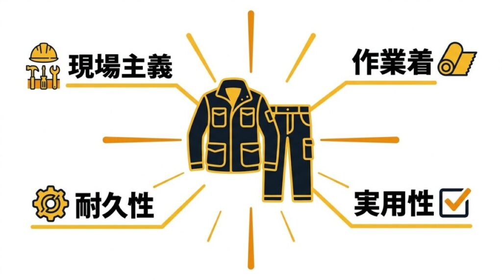 高級スーツではなく現場作業着を選ぶ小澤辰矢氏の庶民的なスタイルと、質実剛健なギアが示す「お手本になる経営者」の哲学図解